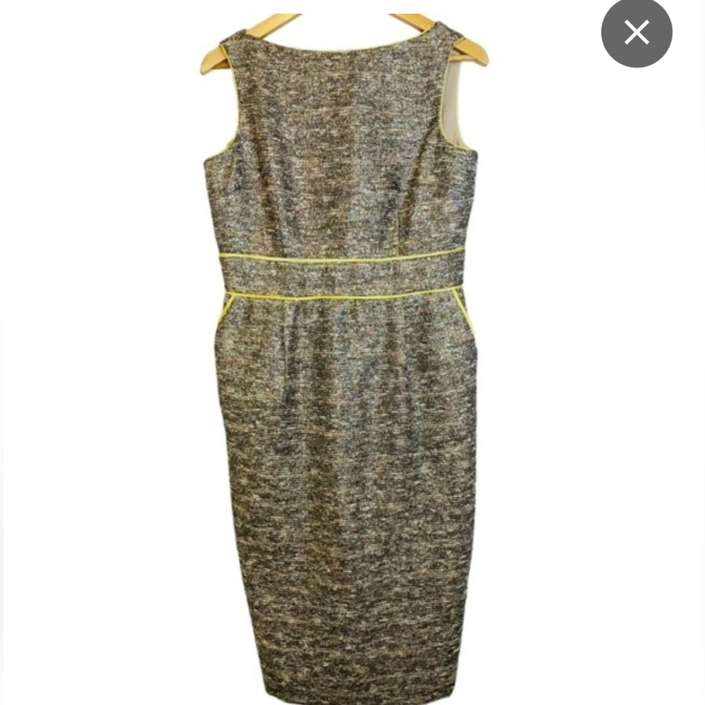 Badgley Mischka Collection Tweed Pewter Gold Metallic Party Sheath Dress Sz 12